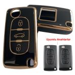 Peugeot 407 508 Citroen C4 C5 Uyumlu Kumanda Anahtar Kılıfı Oto Anahtarlık 3 Tuşlu