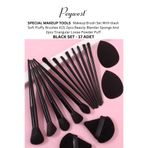 PEYWEST 17 Parça Çantalı Black Yumuşacık Fix Makyaj Fırçası Ve Makyaj Süngeri Seti