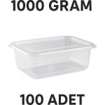 PGS 1000 cc kapasiteli, Sızdırmaz, Düz Kapaklı, Şeffaf, Plastik Kap, 100 Adet, Gıda Saklama ve Servis Kabı - 1 lt