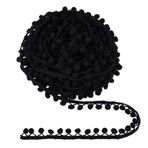 PH PandaHall 20 Yard/ 18,3 m Pamuk Pom Poms Topları Saçak Trim, 13 mm Yuvarlak Ponpon Top Üçgen Bağlantı Püskül Trim Siyah Kurdele Saçak Püskül Dantel DIY El İşi Dikiş Ev Giysileri Yastık için