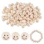 PH PandaHall 200 adet ahşap boncuk, 12 mm, gülen yüzlü, gevşek ahşap boncuklar, 3 mm delikli, mesafe boncukları, kendin yap kolye, makrome yapımı, saç el sanatları, Noel