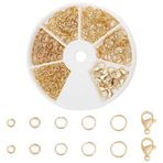 PH PandaHall 24 Ayar Altın Kaplama Mücevher Klipsleri Seti, 530 adet 4/5/6/7/8 mm Açık Atlama Halkaları 10 adet 12x7mm Istakoz Pençe Tokalar 304 Paslanmaz Çelik Takı Bulguları Anahtarlık Kolye Takı