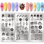 PH PandaHall 3 adet tatlı tırnak damgalama tabağı, 63 desenli, pasta, donut, tırnak sanatı, şablonlar, tatlı, şekerleme, manikür sanatı, şablonlar, dondurma, baskı, tırnak şablonları, manikür salonu