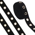 PH PandaHall 7,3 m siyah halkalı bant, pamuk halkalı bant, 37 mm genişliğinde, halkalı bant, kumaş, dikiş, el işi, korse, gömlek, ayakkabı, etek ceket, 10 mm delik