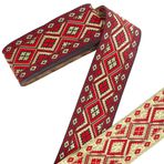 PH PandaHall 7,66 yarda/7 m Boho-jakarlı bant, 2 inç/5 cm eşkenar dörtgen işlemeli dokuma etnik tarz polyester bantlar, kumaş süsleme, püsküller, dikiş için, el yapımı çanta, kıyafet dekorasyonu
