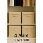 PH Prendi Home 4’lü Krem Kapaklı Kumaş Dolap İçi Düzenleyici Kutu - 30x30x30 cm Katlanabilir Saklama Kutusu