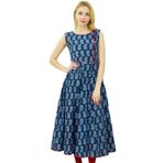 Phagun Anarkali Kurti Etnik Pamuk Şal Desenli Tasarımcısı Lacivert Beyaz Kadın Elbise