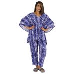 Phagun Baskılı Kaftan Kimono Kollu Asya Medium Mavi Kadın Gecelik Pijama Seti