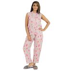 Phagun Baskılı Suni İpek Kolsuz Açık Pembe Kadın Pijama Seti