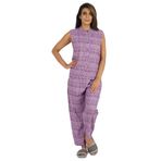 Phagun Baskılı Suni İpek Kolsuz Menekşe Kadın Pijama Seti