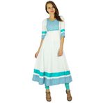 Phagun Bollywood Kurta Hintli Tasarımcı Kadın Etnik Kurti Pamuk Beyaz ve Mavi Kadın Tunik Elbise