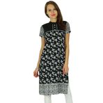 Phagun Bollywood Kurta Hintli Tasarımcı Kadın Etnik Kurti Pamuk Siyah ve Kırık Beyaz Kadın Tunik Elbise
