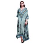 Phagun Büyük Beden Kaftan Yaz Kıyafeti Plaj Örtüsü Kimono Maksi Açık Mavi Kadın Elbise