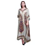 Phagun Büyük Beden Kaftan Yaz Kıyafeti Plaj Örtüsü Kimono Maksi Beyaz Kadın Elbise
