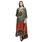 Phagun Büyük Beden Kaftan Yaz Kıyafeti Plaj Örtüsü Kimono Maksi Koyu Şeftali Kadın Elbise
