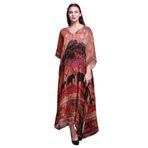 Phagun Büyük Beden Kaftan Yaz Kıyafeti Plaj Örtüsü Kimono Maksi Koyu Şeftali Turuncu Kadın Elbise