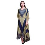 Phagun Büyük Beden Kaftan Yaz Kıyafeti Plaj Örtüsü Kimono Maksi Lacivert Kadın Elbise