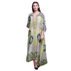 Phagun Büyük Beden Kaftan Yaz Kıyafeti Plaj Örtüsü Kimono Maksi Medium Sarı Kadın Elbise