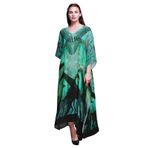 Phagun Büyük Beden Kaftan Yaz Kıyafeti Plaj Örtüsü Kimono Maksi Nane Yeşili Kadın Elbise