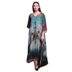 Phagun Büyük Beden Kaftan Yaz Kıyafeti Plaj Örtüsü Kimono Maksi Turkuaz Mavi Kadın Elbise