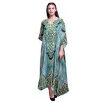 Phagun Büyük Beden Kaftan Yaz Kıyafeti Plaj Örtüsü Kimono Maksi Turkuaz Yeşil Kadın Elbise