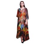 Phagun Büyük Beden Kaftan Yaz Kıyafeti Plaj Örtüsü Kimono Maksi Turuncu Kadın Elbise