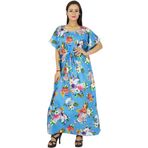 Phagun Caftan Kadın Giyim Baskılı Maksi Gecelik Uzun Bohem Kaftan, Aqua Blue ve Ocher Sarısı, 24