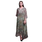 Phagun Çiçekli ve Leopar Desenli Uzun Plaj Kaftan Bikini Örtü Maksi Çok Renkli Kadın Elbise