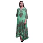Phagun Çiçekli ve Şal Desenli Uzun Kaftan Maksi Plaj Mayo Nane Yeşili Kadın Elbise