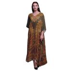 Phagun Çiçekli ve Şal Desenli Uzun Plaj Kaftan Bikini Örtü Maksi Turuncu Kadın Elbise