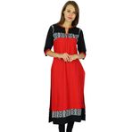 Phagun Etnik Kurti Hintli Tasarımcı Bollywood Kurta Kırmızı ve Siyah Kadın Tunik Elbise