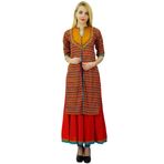 Phagun Etnik Pamuklu Kurta Geometrik Baskı Kurti Tasarımcı Günlük Çok Renkli Kadın Elbise