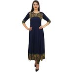 Phagun Günlük Tasarımcı Suni İpek Kurta Etnik Anarkali Kurti Lacivert Kadın Elbise
