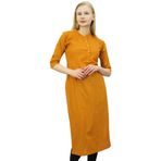 Phagun Hint Düz Kurta Etnik Kurti Tarzı Hardal Kadın Elbise