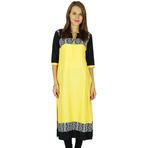 Phagun Hint Etnik Kurti Pamuk Tasarımcı Bollywood Kurta Soluk Sarı Siyah Kadın Tunik
