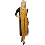 Phagun Hint Günlük Giyim Tasarımcı Kurti Düz Kurta Siyah Altın Çubuk Kadın Tunik
