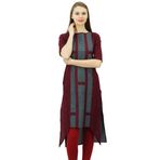 Phagun Hint Pamuk Tasarım Üst Asimetrik Etek Kurti Günlük Giyim Kurta Bordo Kadın Tunik