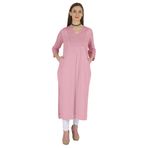 Phagun Indo Western Solid Kurti V Yaka W Yan Yırtmaçlı Hint Geleneksel Gül Pembesi Kadın Elbise