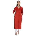 Phagun Indo Western Solid Kurti V Yaka W Yan Yırtmaçlı Hint Geleneksel Kırmızı Kadın Elbise