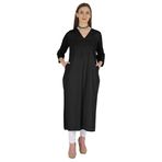 Phagun Indo Western Solid Kurti V Yaka W Yan Yırtmaçlı Hint Geleneksel Siyah Kadın Elbise