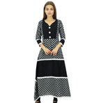 Phagun Kadın Baskılı Kurti A Kesim Pamuk Uzun Kurta 3/4 Kol Siyah Kadın Tunik