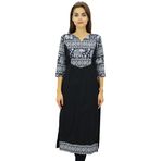 Phagun Kadın Pamuk Tasarımcı Kurta Etnik 3/4 Kol Kurta Siyah Kadın Tunik