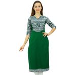 Phagun Kadın Pamuk Tasarımcı Kurta Etnik 3/4 Kol Yeşil Kadın Tunik
