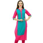 Phagun Kadın Pamuklu Hint Kurti Tunik Etnik Günlük Düz Panelli Kurta, küpe çiçeği, 26