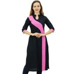 Phagun Kadın Pamuklu Kurta Kurti 3/4 Kollu Yazlık Hint Kıyafeti Siyah Kadın Tunik