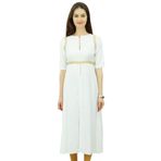 Phagun Kadın Suni İpek Kurti Dantel İş Şık Kurta Fermuarlı Ön Yırtmaçlı Beyaz Kadın Tunik