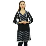 Phagun Kadın Tasarımcı Tunik Pamuklu Günlük Kurta Uzun Kollu Kurti Siyah Kadın Tunik