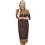 Phagun Kadın Tunik 3/4 Kol Suni İpek Kurta Kurti Günlük Kahverengi Kadın Tunik Elbise