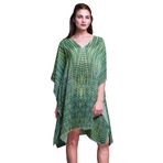 Phagun Kaftan Tatil Ev Kıyafeti Midi Plaj Örtüsü Deniz Yeşili Kadın Elbise