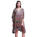 Phagun Kaftan Tatil Ev Kıyafeti Midi Plaj Örtüsü Koyu Şeftali Kadın Elbise